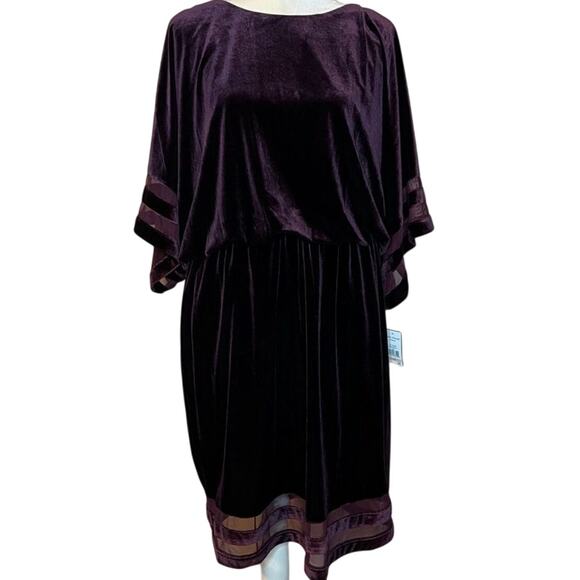 NWT Jessica Howard 20W eggplant Velvet Illusion dress insets on sleeves & hem. - Picture 2 of 13